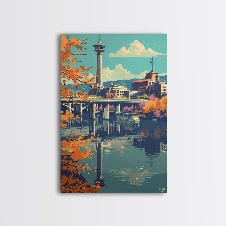 Knoxville Travel Poster, Framed Canvas Print, Travel Wall Art, City Wall Art, City Illustration, Colorful Wall Art, Travel Art Print