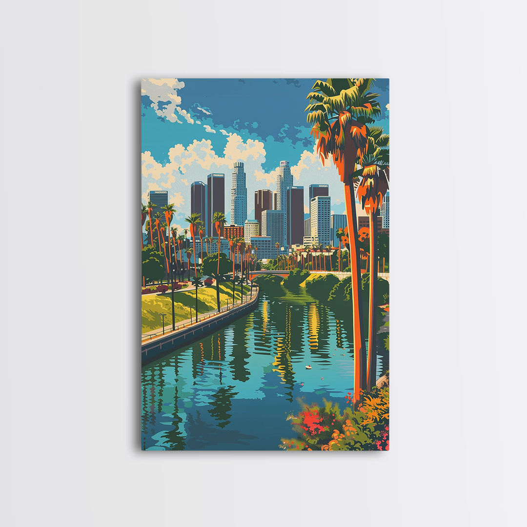 Los Angeles Travel Poster, Framed Canvas Print, City Art Print, Travel Wall Art, Art Print, Retro Travel Print, Vintage Travel Print