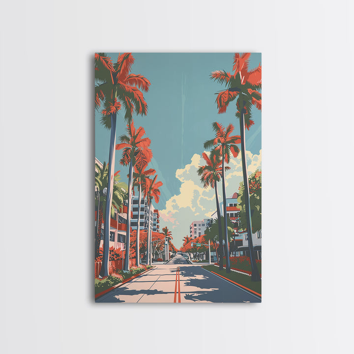 Miami Gardens Travel Poster, Framed Canvas Print, Vintage Travel Print, City Wall Art, Vintage Poster, Wanderlust Gift, Travel Print
