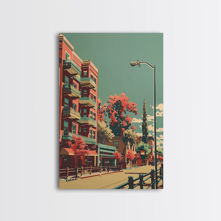 Modesto Travel Poster, Framed Canvas Print, Travel Wall Decor, Minimalist Poster, Travel Art Print, Home Decor, Mid Century Wall Art
