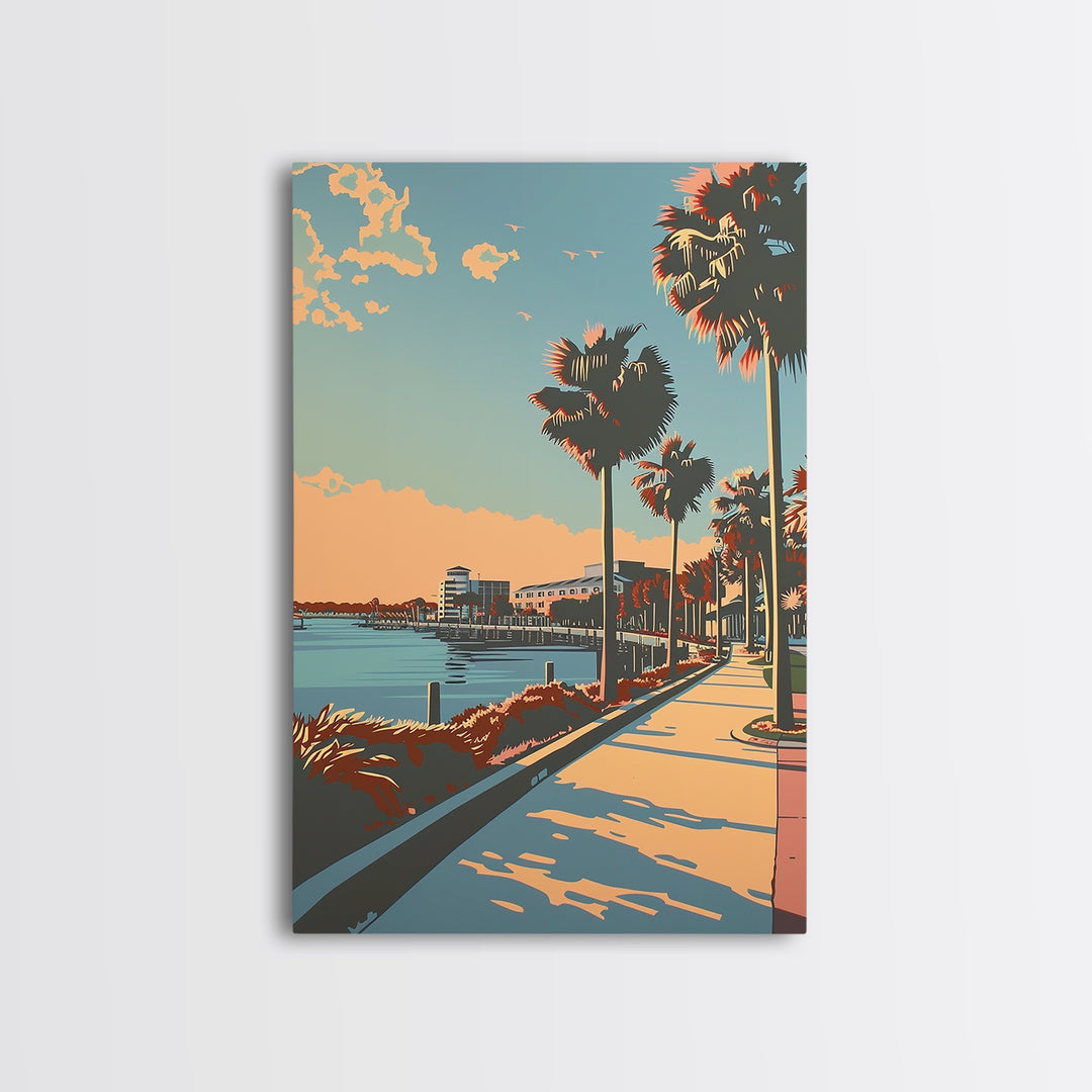 Palm Bay Travel Poster, Framed Canvas Print, Retro Travel Poster, City Wall Art, Wall Art, Poster Print, Travel Prints, Travel Print