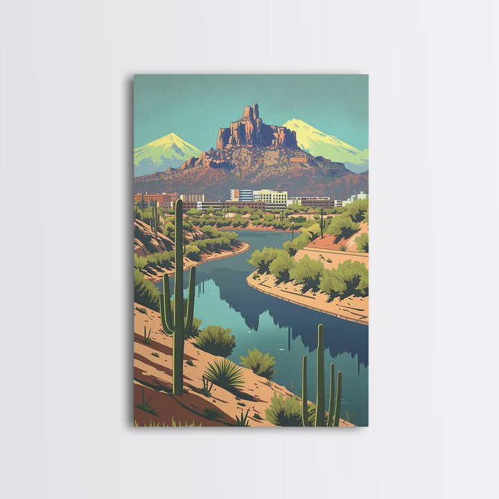 Peoria Travel Poster, Framed Canvas Print, Travel Prints, Landscape Art, Vintage Travel Print, City Illustration, City Travel Poster
