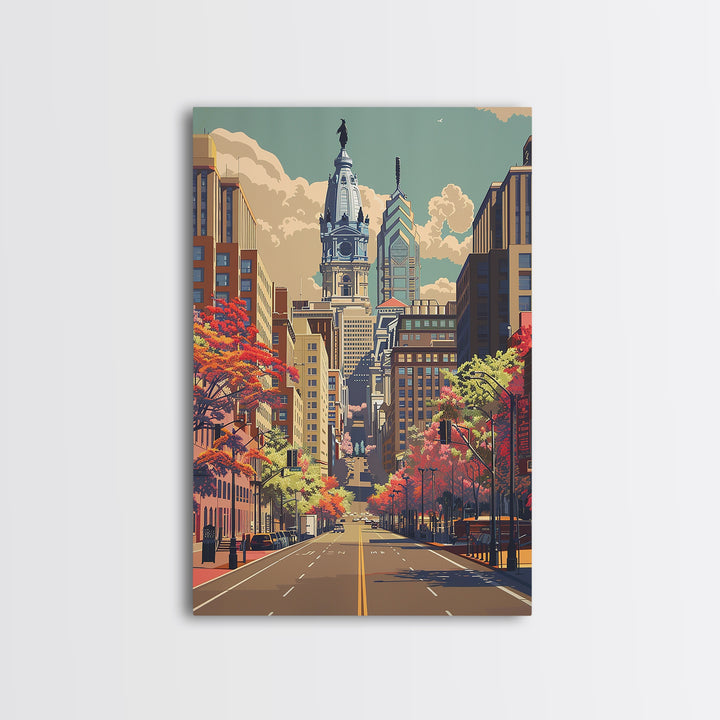 Philadelphia Travel Poster, Canvas Print, Retro Travel Poster, City Wall Art, Travel Art Print, Vintage Travel, Mid Century Wall Art
