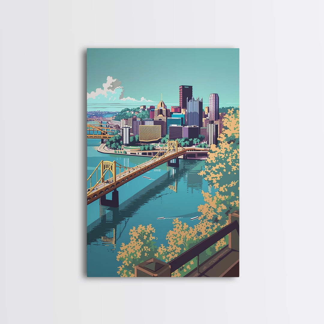 Pittsburgh Travel Poster, Framed Canvas Print, City Art Print, Travel Wall Art, Retro Travel Print, Minimalist Poster, Travel Prints