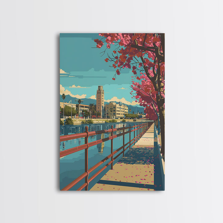 Riverside Travel Poster, Canvas Print, Retro Travel Poster, City Wall Art, Vintage Poster, Vintage City Poster, Mid Century Wall Art