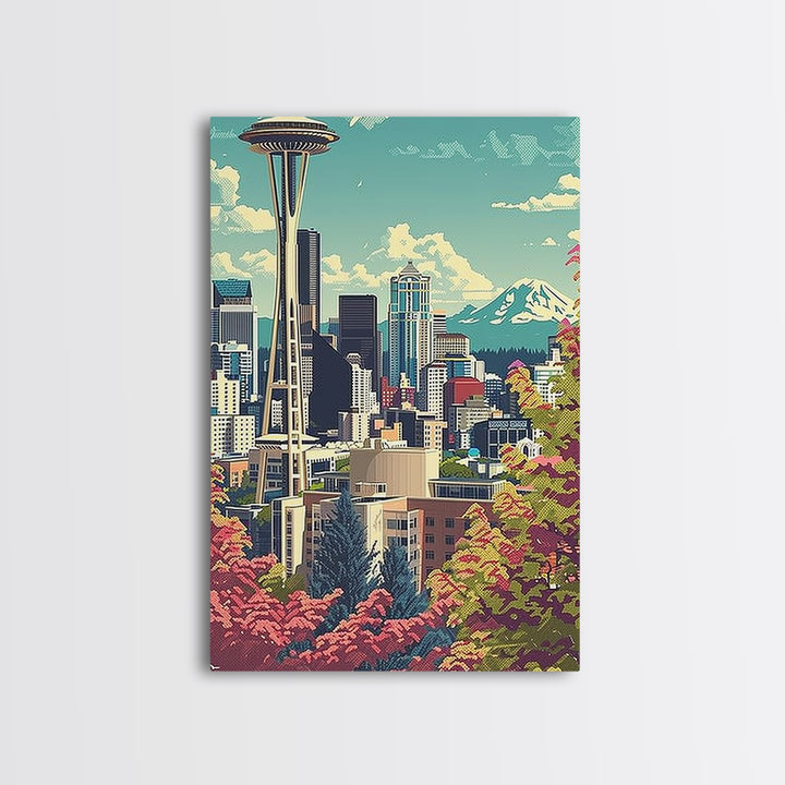 Seattle Travel Poster, Framed Canvas Print, Retro Travel Poster, City Wall Art, City Art Print, Mid Century Wall Art, Vintage Travel