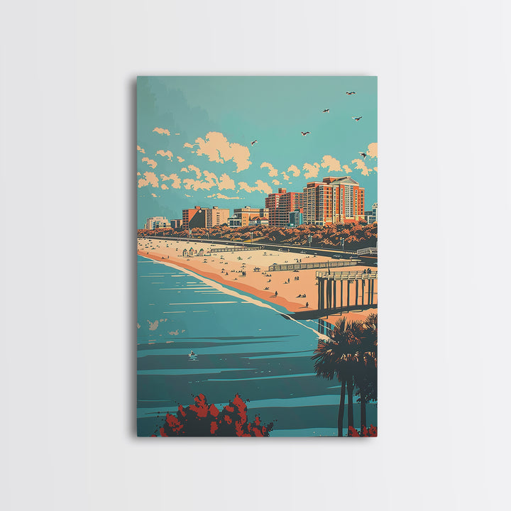 Virginia Beach Travel Poster, Framed Canvas Print, City Art Print, Travel Wall Art, Travel Prints, Travel Posters, Colorful Wall Art
