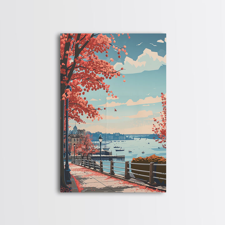 Woodbridge Travel Poster, Framed Canvas Print, City Art Print, Travel Wall Art, Travel Wall Decor, Travel Prints, Retro Travel Print