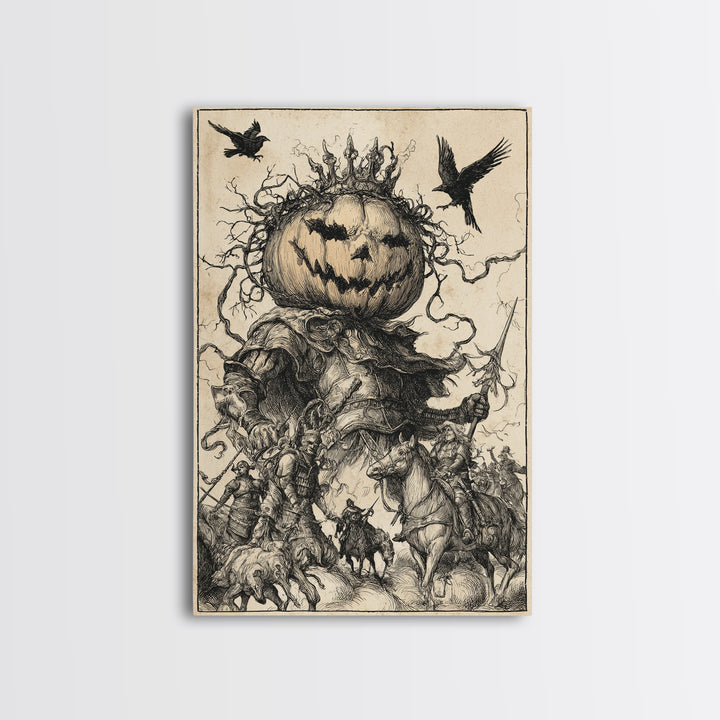 The Jack-O'-Lantern King, Renaissance Engraving Art, Vertical Wall Art, Gothic Horror Wall Art, Canvas Print, Halloween Wall Art