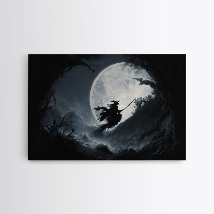 The Moonlit Witch, Baroque Witchcraft Art, Landscape Wall Art, Gothic Horror Wall Art, Framed Canvas Print, Halloween Wall Art