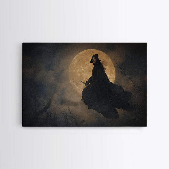 The Moonlit Witch, Romantic Gothic Landscape, Landscape Wall Art, Macabre Wall Art, Framed Canvas Print, Halloween Wall Art