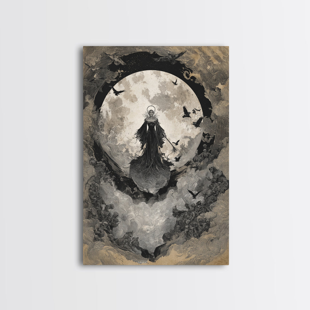 The Moonlit Witch, Decadent Gothic Art, Vertical Wall Art, Gothic Horror Wall Art, Framed Canvas Print, Halloween Wall Art
