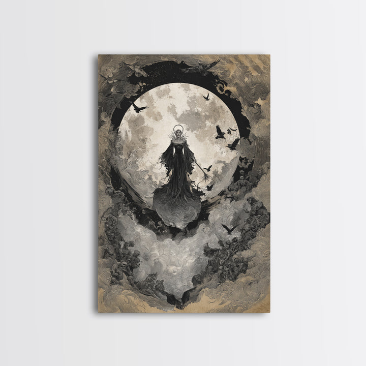 The Moonlit Witch, Decadent Gothic Art, Vertical Wall Art, Gothic Horror Wall Art, Framed Canvas Print, Halloween Wall Art
