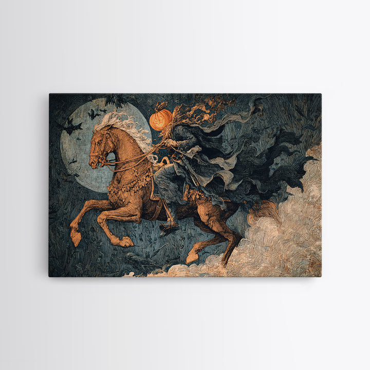 The Headless Horseman, Medieval Grotesque Art, Landscape Wall Art, Gothic Horror Wall Art, Framed Canvas Print, Halloween Wall Art