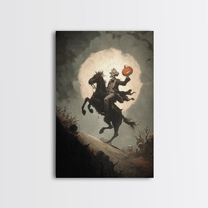 The Headless Horseman, Gothic Nightmare Art, Vertical Wall Art, Dark Halloween Decor, Canvas Print, Halloween Wall Art