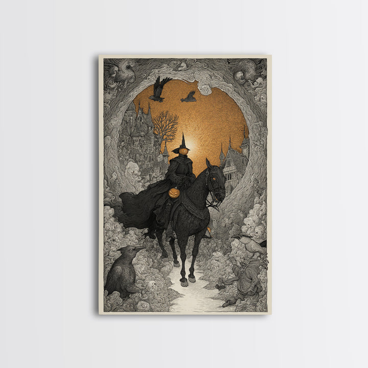 The Headless Horseman, Victorian Macabre Art, Vertical Wall Art, Dark Halloween Decor, Canvas Print, Halloween Wall Art