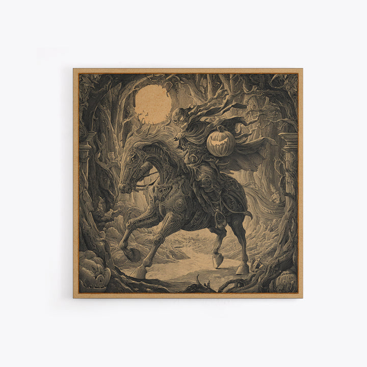 The Headless Horseman, Biomechanical Horror Art, Square Wall Art, Gothic Horror Wall Art, Framed Canvas Print, Halloween Wall Art