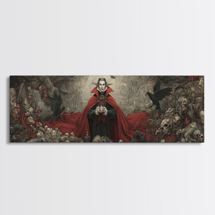 The Crimson Vampire, Medieval Grotesque Art, Extra Wide Wall Art, Gothic Horror Wall Art, Canvas Print, Halloween Wall Art