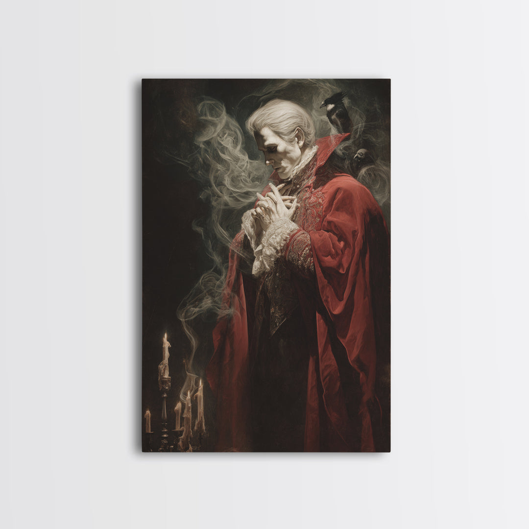 The Crimson Vampire, Dark Renaissance Art, Vertical Wall Art, Dark Fantasy Wall Art, Framed Canvas Print, Halloween Wall Art