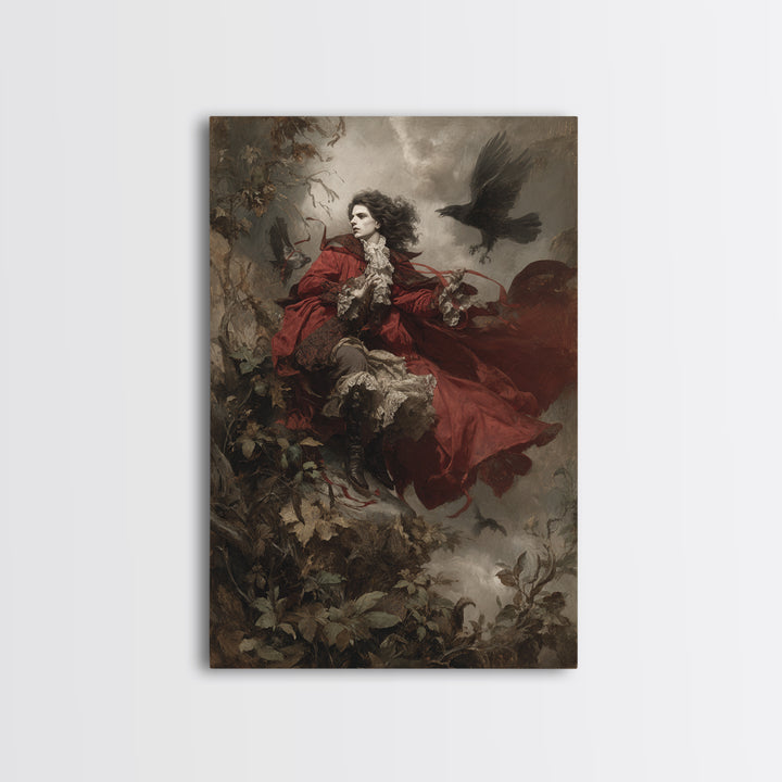 The Crimson Vampire, Baroque Witchcraft Art, Vertical Wall Art, Dark Fantasy Wall Art, Framed Canvas Print, Halloween Wall Art