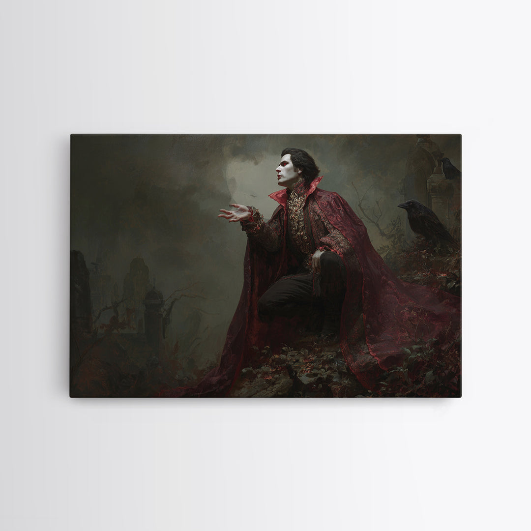 The Crimson Vampire, Romantic Gothic Landscape, Landscape Wall Art, Dark Fantasy Wall Art, Framed Canvas Print, Halloween Wall Art