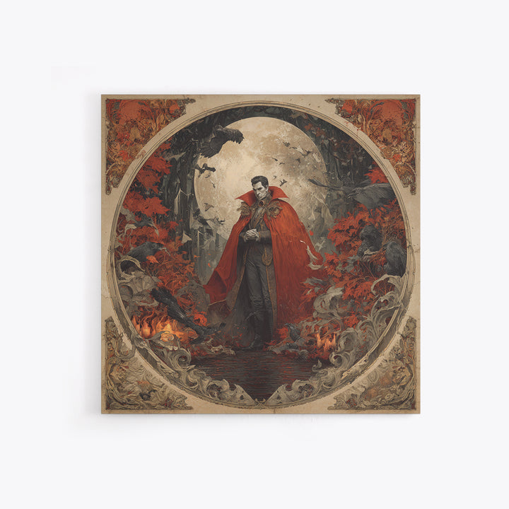 The Crimson Vampire, Symbolist Gothic Landscape, Square Wall Art, Dark Halloween Decor, Framed Canvas Print, Halloween Wall Art