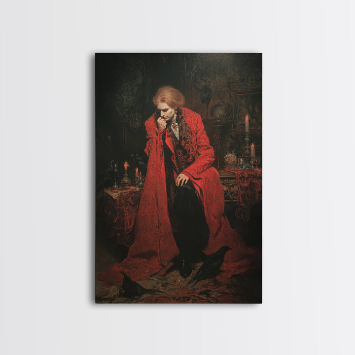 The Crimson Vampire, Ornate Symbolist Art, Vertical Wall Art, Gothic Horror Wall Art, Canvas Print, Halloween Wall Art