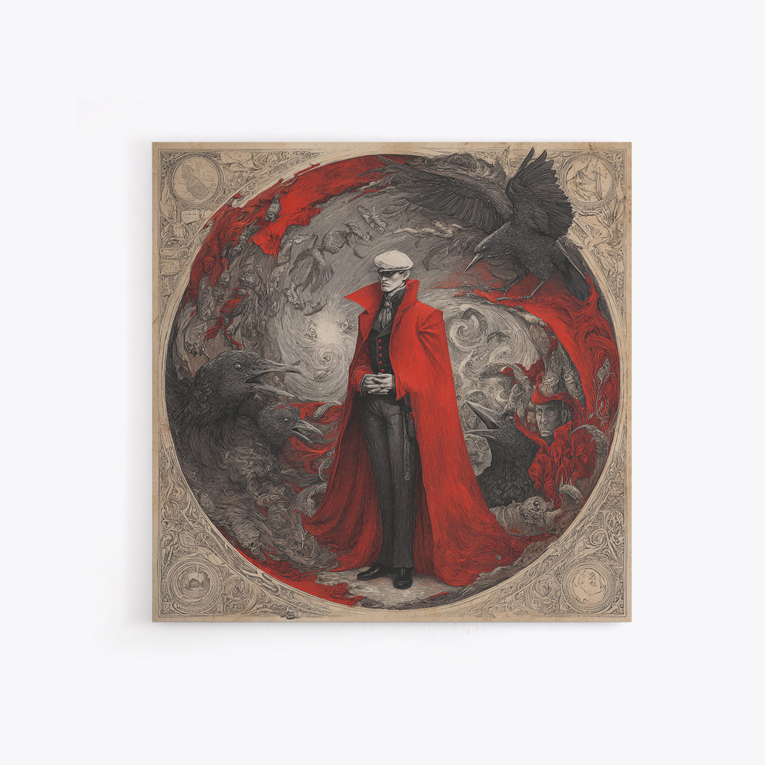 The Crimson Vampire, Expressionist Nightmare Art, Square Wall Art, Macabre Wall Art, Framed Canvas Print, Halloween Wall Art