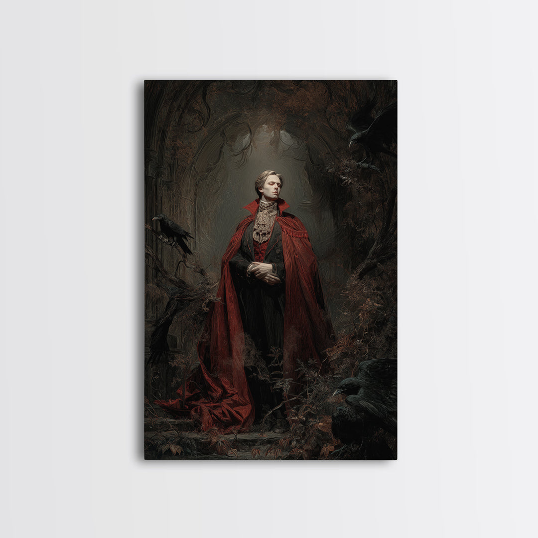 The Crimson Vampire, Expressionist Gothic Art, Vertical Wall Art, Dark Halloween Decor, Canvas Print, Halloween Wall Art, Macabre Wall Art