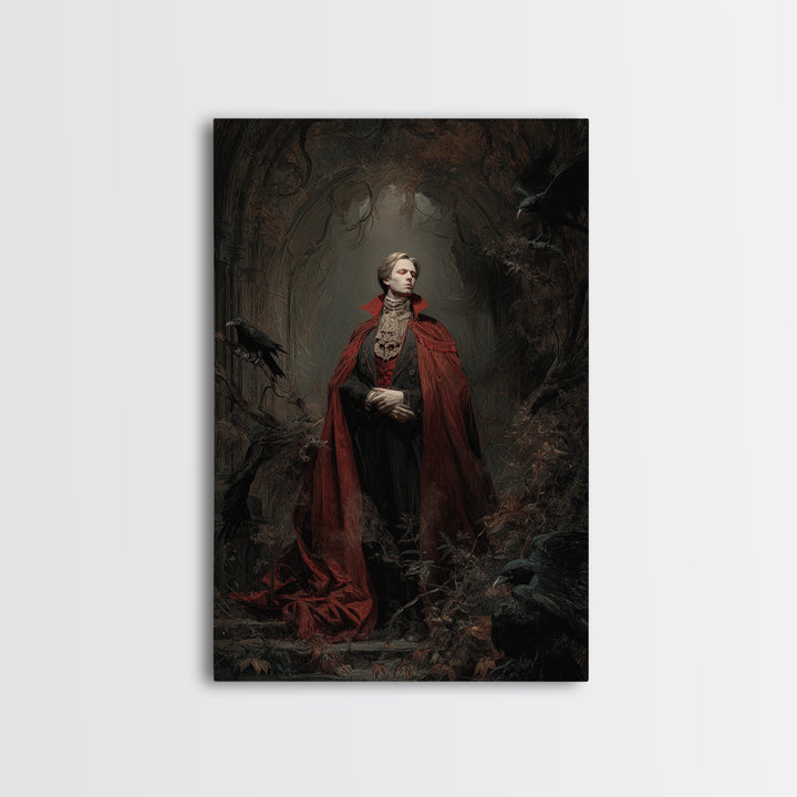 The Crimson Vampire, Expressionist Gothic Art, Vertical Wall Art, Dark Halloween Decor, Canvas Print, Halloween Wall Art, Macabre Wall Art