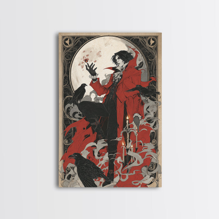 The Crimson Vampire, Decadent Line Art, Vertical Wall Art, Dark Fantasy Wall Art, Framed Canvas Print, Halloween Wall Art