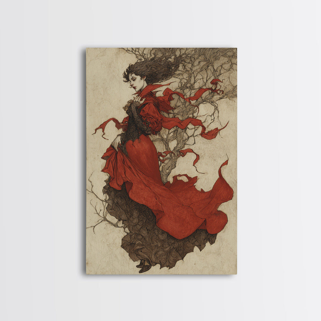 The Crimson Vampire, Gothic Storybook Art, Vertical Wall Art, Gothic Horror Wall Art, Framed Canvas Print, Halloween Wall Art