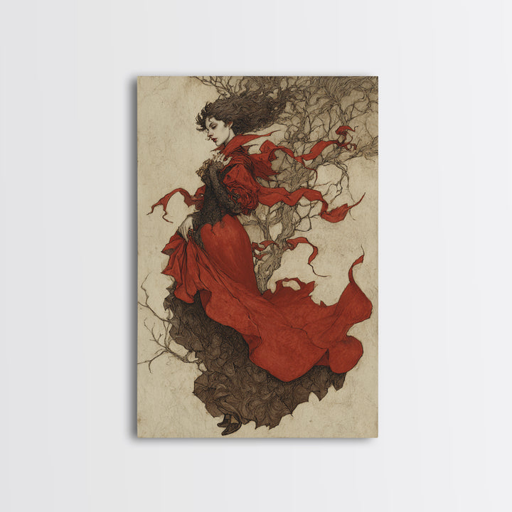 The Crimson Vampire, Gothic Storybook Art, Vertical Wall Art, Gothic Horror Wall Art, Framed Canvas Print, Halloween Wall Art