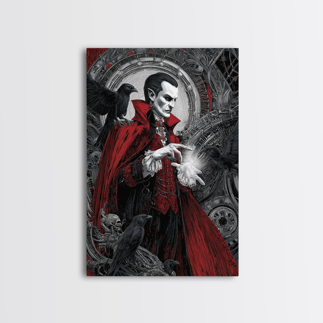 The Crimson Vampire, Biomechanical Horror Art, Vertical Wall Art, Dark Fantasy Wall Art, Canvas Print, Halloween Wall Art, Gothic Home Decor