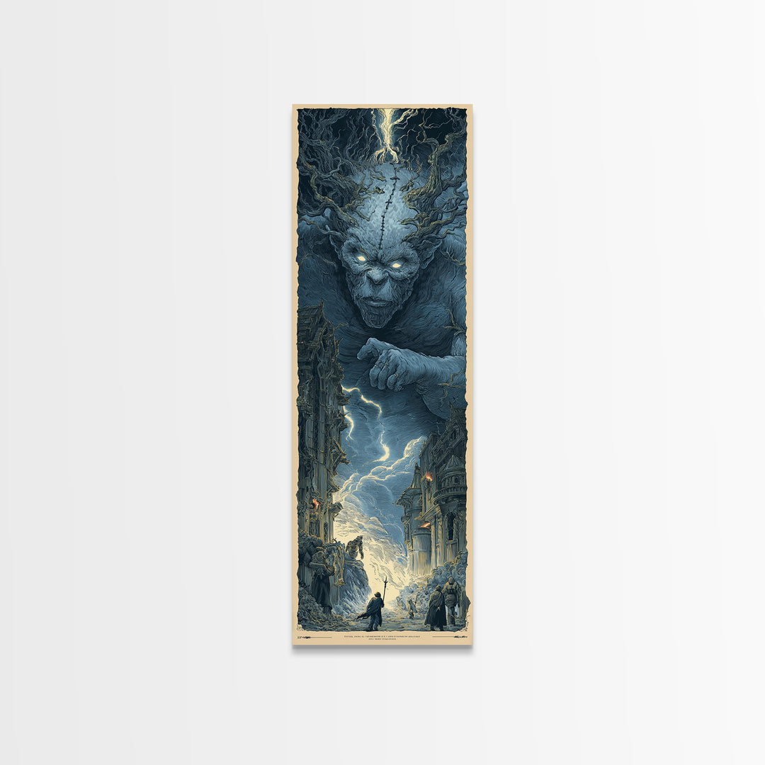 The Stitched Giant, Gothic Engraving Art, Tall Narrow Wall Art, Macabre Wall Art, Canvas Print, Halloween Wall Art, Dark Fantasy Art