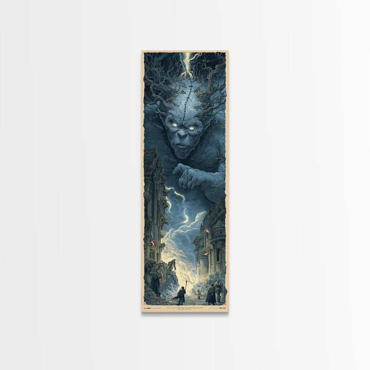 The Stitched Giant, Gothic Engraving Art, Tall Narrow Wall Art, Macabre Wall Art, Canvas Print, Halloween Wall Art, Dark Fantasy Art