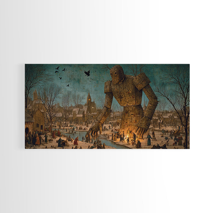The Stitched Giant, Northern Renaissance Horror, Wide Panoramic Art, Dark Fantasy Wall Art, Canvas Print, Halloween Wall Art