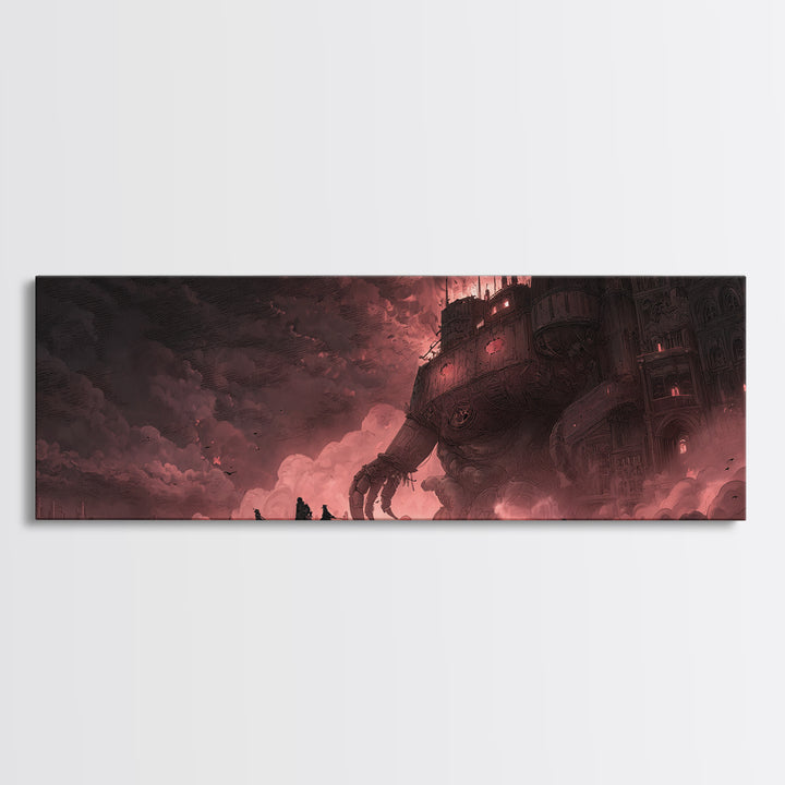 The Stitched Giant, Apocalyptic Romantic Art, Extra Wide Wall Art, Dark Halloween Decor, Framed Canvas Print, Halloween Wall Art