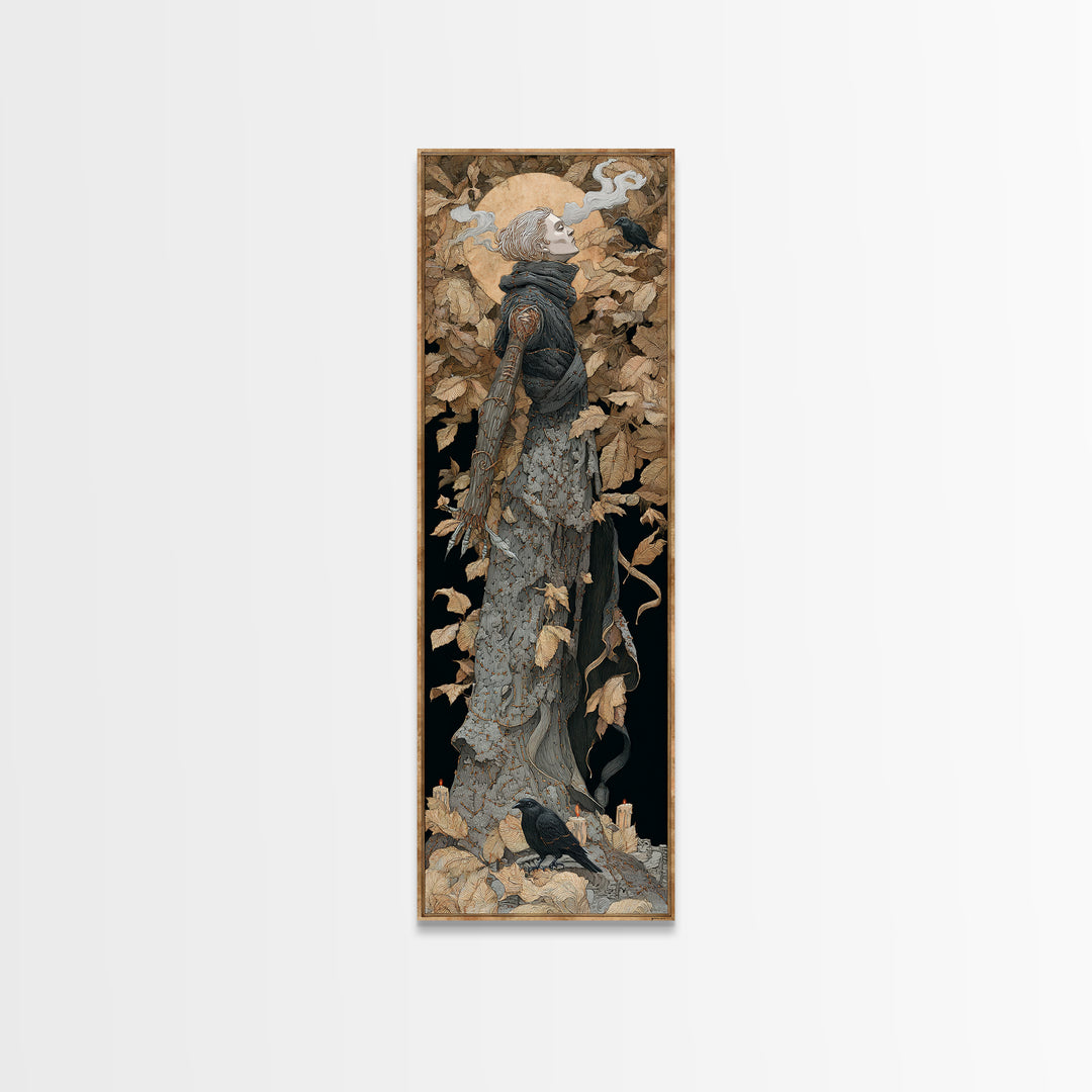 The Stitched Giant, Symbolist Death Art, Tall Narrow Wall Art, Dark Halloween Decor, Framed Canvas Print, Halloween Wall Art