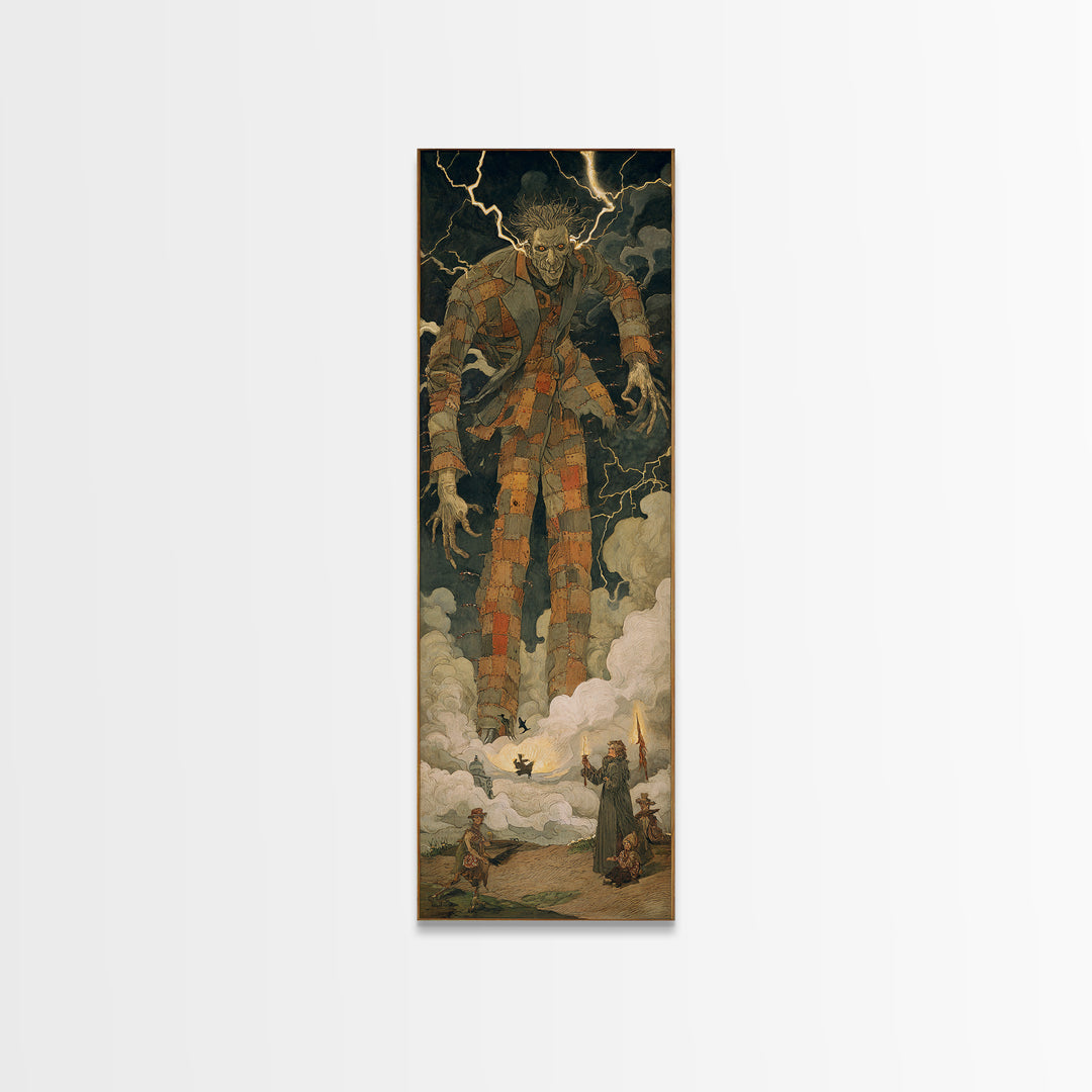 The Stitched Giant, Dark Symbolist Art, Tall Narrow Wall Art, Dark Fantasy Wall Art, Canvas Print, Halloween Wall Art