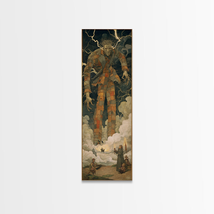 The Stitched Giant, Dark Symbolist Art, Tall Narrow Wall Art, Dark Fantasy Wall Art, Canvas Print, Halloween Wall Art