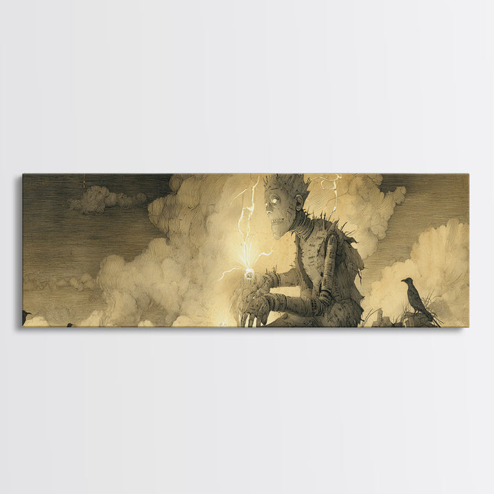 The Stitched Giant, Expressionist Nightmare Art, Extra Wide Wall Art, Gothic Horror Wall Art, Framed Canvas Print, Halloween Wall Art
