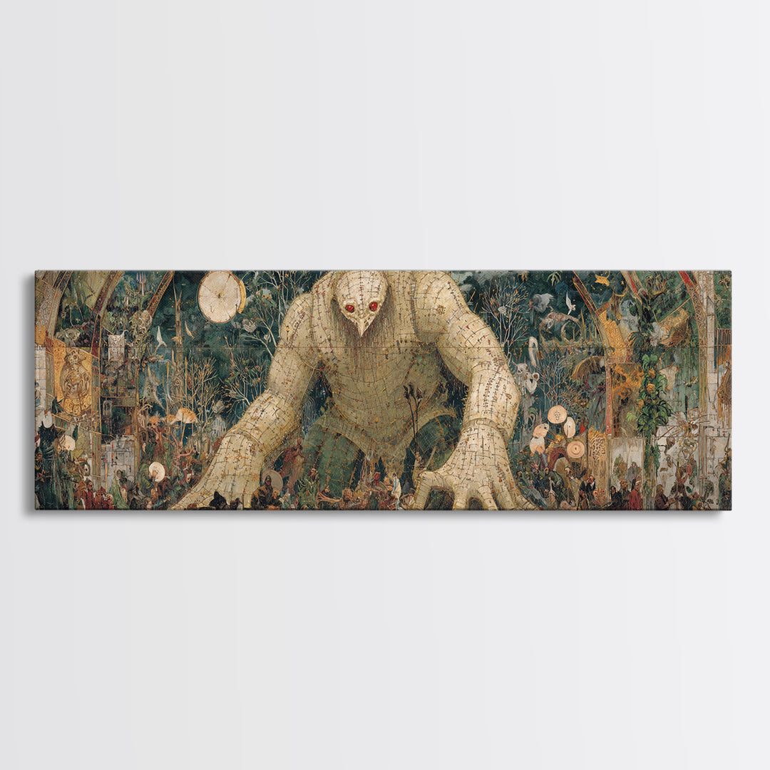 The Stitched Giant, Grotesque Carnival Art, Extra Wide Wall Art, Dark Halloween Decor, Framed Canvas Print, Halloween Wall Art