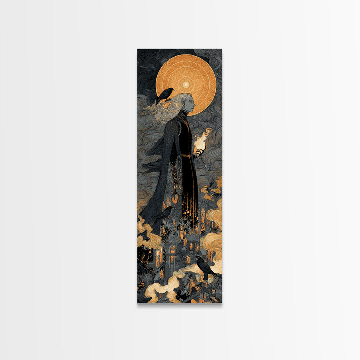 The Stitched Giant, Stained Glass Gothic Art, Tall Narrow Wall Art, Dark Halloween Decor, Canvas Print, Halloween Wall Art