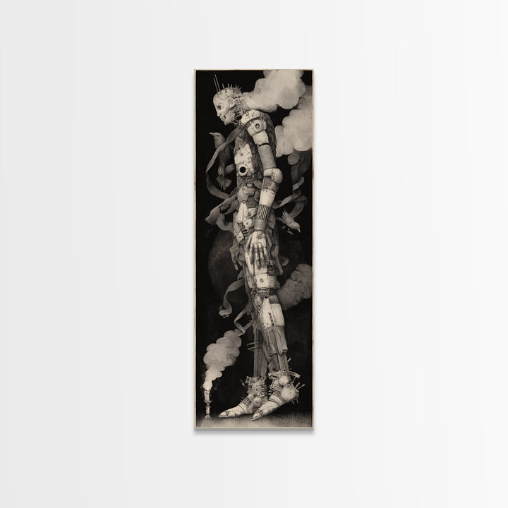 The Stitched Giant, Biomechanical Horror Art, Tall Narrow Wall Art, Dark Halloween Decor, Canvas Print, Halloween Wall Art