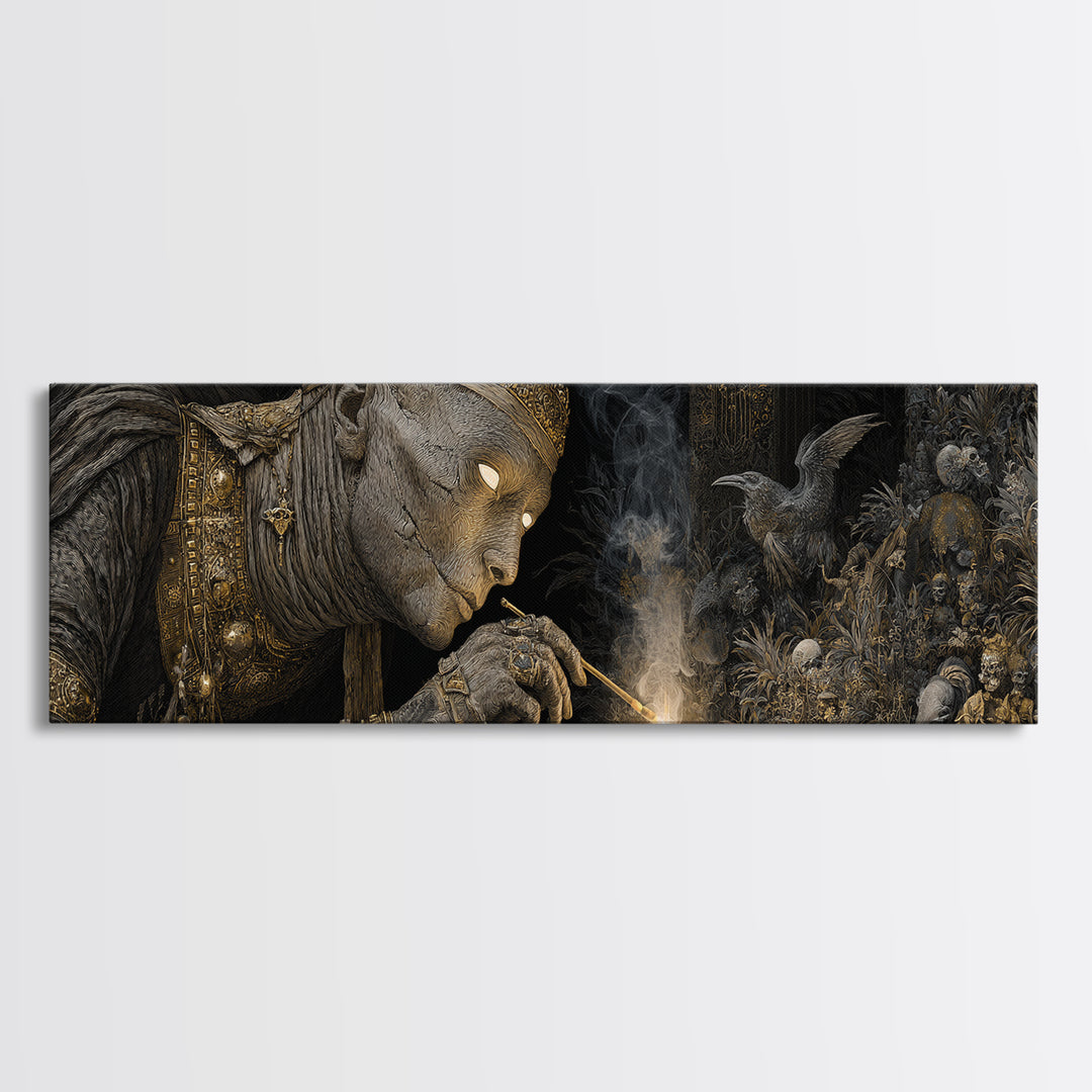 The Mummy Pharaoh, Medieval Grotesque Art, Extra Wide Wall Art, Dark Fantasy Wall Art, Canvas Print, Halloween Wall Art