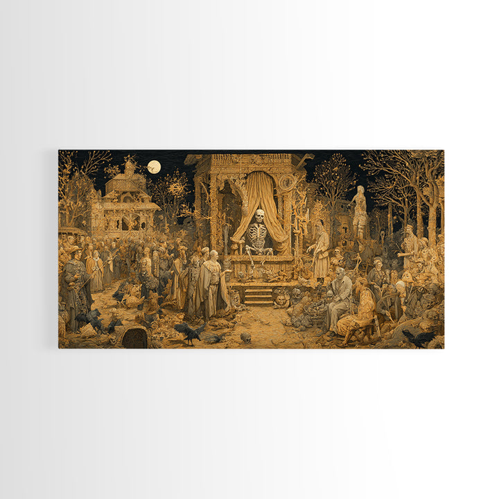 The Mummy Pharaoh, Northern Renaissance Horror, Wide Panoramic Art, Dark Fantasy Wall Art, Framed Canvas Print, Halloween Wall Art