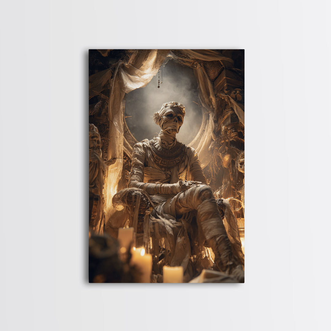 The Mummy Pharaoh, Gothic Nightmare Art, Vertical Wall Art, Macabre Wall Art, Framed Canvas Print, Halloween Wall Art
