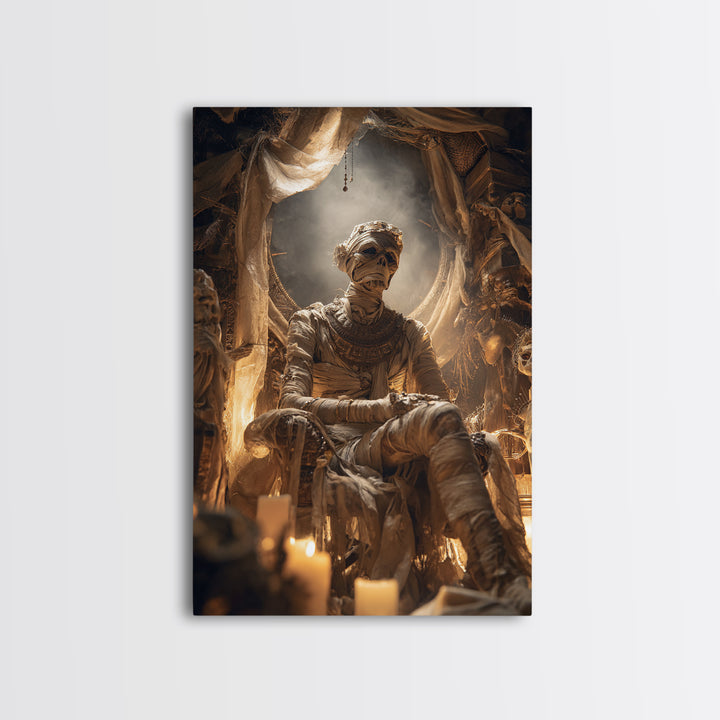 The Mummy Pharaoh, Gothic Nightmare Art, Vertical Wall Art, Macabre Wall Art, Framed Canvas Print, Halloween Wall Art