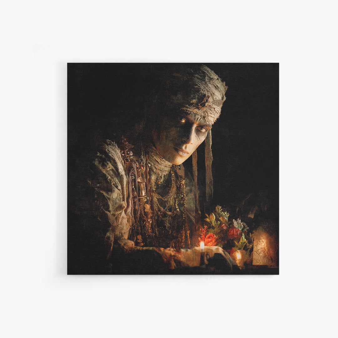 The Mummy Pharaoh, Symbolist Dream Art, Square Wall Art, Dark Fantasy Wall Art, Canvas Print, Halloween Wall Art, Dark Fantasy Art